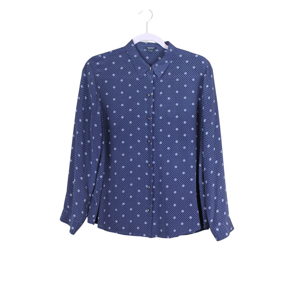 Ann Taylor Black w/White Polka Dot Button Up Long Sleeve Silk Blouse Top Size LP